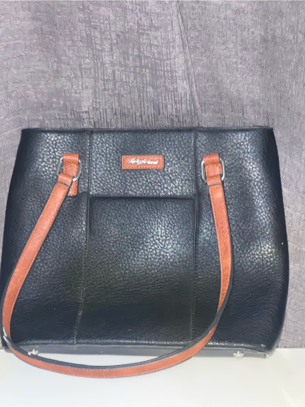 Black Tote Bag with Brown Straps - Stylish Everyday Carry
